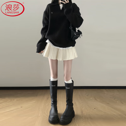 Langsha Organ Pleat Women's Autumn 2025 New High Waist Suit Skirt Slimming Anti-Exposed A-Line JK Skirt