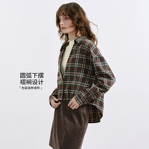 KBNE plaid shirt two-piece fashion suit for women 2025 autumn new slimming and flesh-covering long-sleeved knitted top brown plaid S