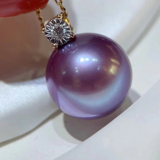 Qianjun Purple Pearl Necklace Pendant Round Tahiti Purple Highlight Princess Single Clavicle Chain 925 Silver Temperament 10mm