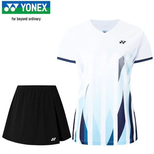 YONEX尤尼克斯羽毛球服跑步健身运动短袖短裙套装女2103925BCR白色O
