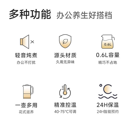 Ankale health pot small mini office one person stew all in one multifunctional health cup glass flower teapot 1-2 people ladies electric stew cup anti-overflow hot kettle constant temperature 0.6L maternal and infant grade 316 with filter