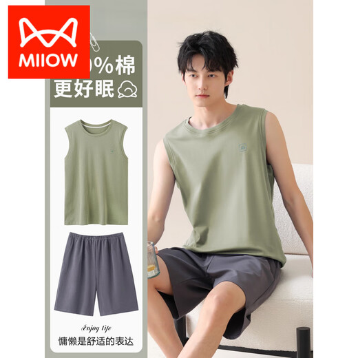 
Catman (MiiOW) pure cotton pajamas for men in summer 2025 new sleeveless vest shorts for outdoor wear. Large size 13657 [Pure cotton, skin-friendly and breathable] XL [suitable for 120-140Jin [Jin equals 0.5 kg]]
