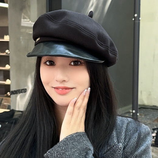 Dorain (Dorain) black beret women's autumn new Japanese octagonal newsboy hat large head circumference temperament versatile painter hat coffee