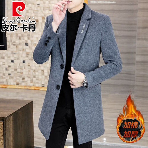 皮尔卡丹（pierre cardin）高端品牌羊毛大衣男士韩版中长款加厚风衣秋冬季时尚毛呢男装外套 黑色 2XL (140-155斤)