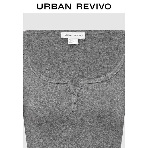 
UR2025 new winter women's clothing simple and relaxing Henry neck short slim T-shirt UYB450013 flower gray M