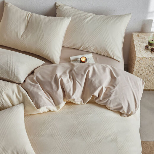 He Jiagong Light Luxury 100S cotton yarn-dyed four-piece set A-grade baby grade pure cotton satin bed sheet and quilt cover spring and summer simple Ruyao white 100 pure cotton class A baby grade 1.5m bed sheet quilt cover 200*230cm