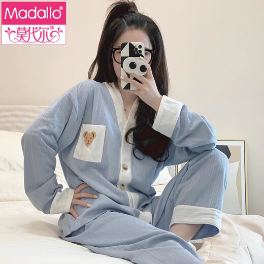 莫代尔睡衣女春秋季纯棉长袖简约女士宽松夏天感家居服套装秋冬新款 3882 M 【75-100斤】