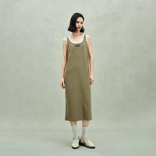 欧时力OCHIRLY 撞色吊带连衣裙背心裙宽松休闲外穿2025秋季新品 浅军绿 XS