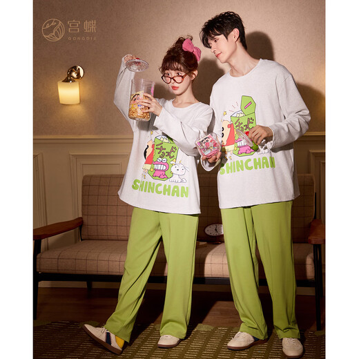 Gong Die Light and Soft Crayon Shin-chan Couple Pajamas Women's Spring and Autumn Long Sleeve Unisex Home Clothing Set