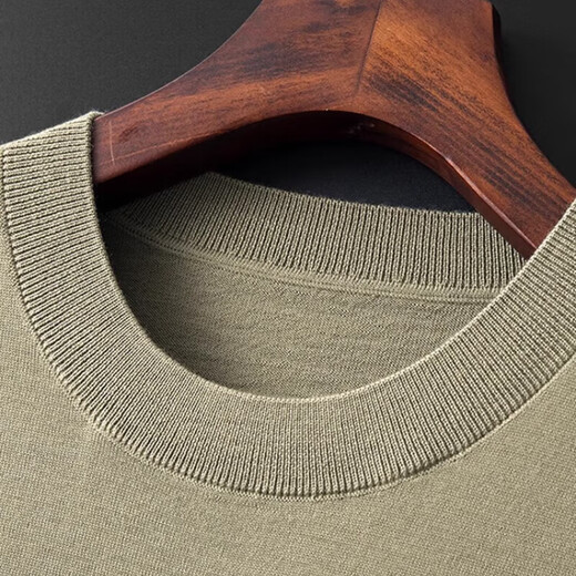 XJSGS high-end brand men's short-sleeved cardigan international luxury worsted knitted sweater autumn and winter men's inner layering shirt high-end bright brown spot XL