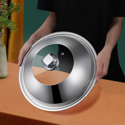Olodo stainless steel pot lid, universal lid, household stand-up anti-overflow steamer lid, explosion-proof hot pot frying pan lid with handle, stand-up long handle pot lid 32cm