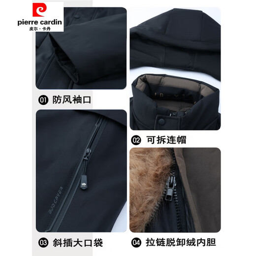 Pierre Cardin Dad Winter Jacket Plus Velvet Thickened Padded Jacket 2025 New Middle-aged and Elderly Men's Padded Clothes Grandpa Winter Padded Jacket Black Removable Velvet Liner + Hat L 175 90-110Jin Jin is equal to 0.5 kg