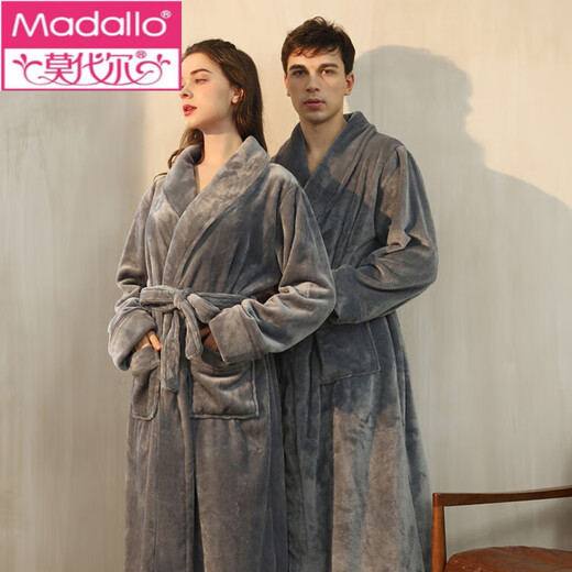 
Modal couples nightgown women coral velvet bathrobe men's yukata autumn and winter extended thickened flannel spring and autumn pajamas home clothes light pink striped webbing bathrobe Y721 M women [80-100Jin [Jin equals 0.5 kg]]