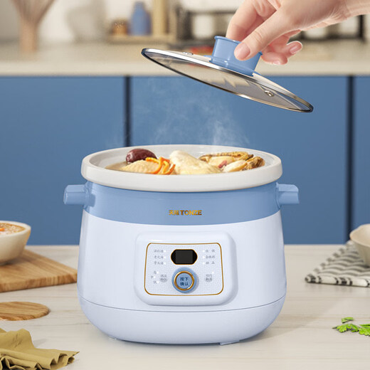 Tianji (TONZE) Electric Stew Pot, Soup Pot, Household Ceramic Fully Automatic Stew Pot, Porridge Cooking Artifact, Healthy Multifunctional Stew Pot, Blue 2-liter Electric Stew Pot DGDD23A20BMBW