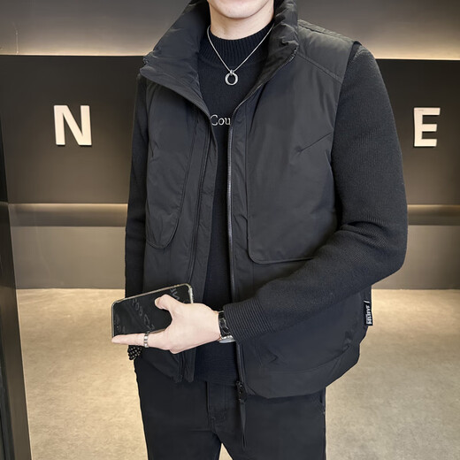 Semir men's stand-up collar down vest winter fashion trend vest American work vest outer wear versatile warm clothes black L 120-135Jin Jin equals 0.5 kg