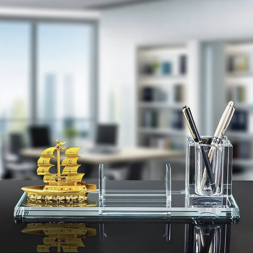 Dingyi desk ornaments, high-end pen holder, red flag and national flag ornaments, creative gifts, customized gifts, boss opening souvenir, smooth sailing + pen holder + flag - simple style