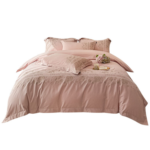 Mercury Series 200 Count Class A maternal and infant grade thickened cotton brushed four-piece set 100 pure cotton floral embroidered quilt cover bedding Hongtao - Class A pure cotton brushed 2.0m bed sheet style four-piece quilt cover 220x240cm