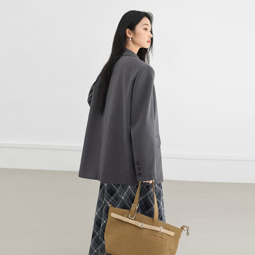 Dialogue (DUIBAI) gray high-end right shoulder small suit for women 2026 spring new style versatile temperament casual commuting suit jacket high-end gray L