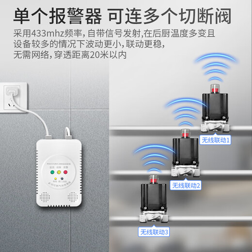 Gangqi JT-TP010W catering wireless linkage gas alarm automatic shut-off valve natural gas alarm home commercial battery type straight-way valve leakage methane detection