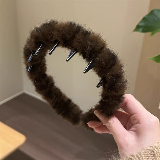 Autumn and winter retro leopard print toothed plush headband for women anti-slip face wash hairpin headband 2025 new high skull headband 1-main picture hot sale 2-piece set reinforced upgraded version