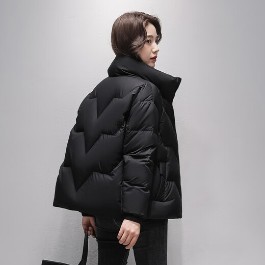 Snow Flying Light Thin Goose Down Down Jacket Women's Short Slim Simple Warm 2025 Winter New Stand Collar Jacket Black M