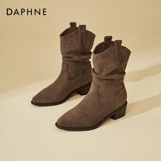 Daphne (Daphne) Retro -Pfahlstiefel für Frauen 2025 Herbst neue Frauenstiefel Casual Short Stiefel Western Denim Stiefel Khaki Single -Layer -Absatzhöhe 5cm 38 (240 mm)