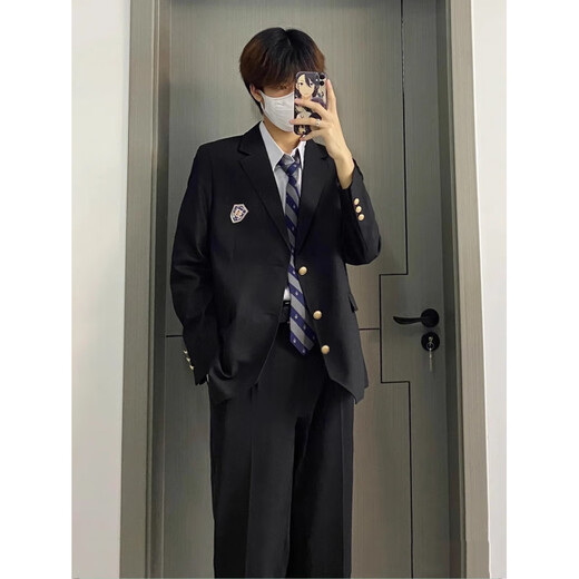 Lu classmate boys dk uniform suit suit loose handsome spring and autumn photo performance class uniform suit jacket trendy navy blue (suit/shirt/tie) XL
