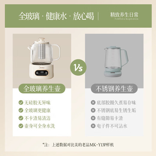 Midea health kettle, thermostatic kettle for babies, milk kettle, insulated milk kettle, 316L stainless steel/full glass, optional electric kettle, tea kettle, stewing all-in-one, all glass with 316L filter 1.2L