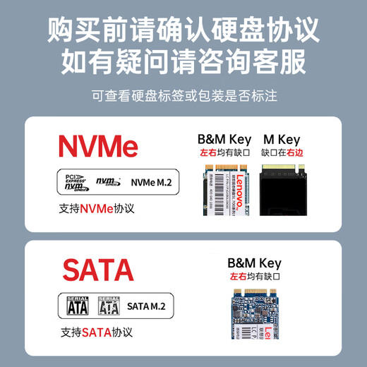 ThinkPlus联想 M.2 SATA/NVME双协议10Gbps Type-C/USB3.2移动固态硬盘盒 手机电脑直插两用 HS200系列