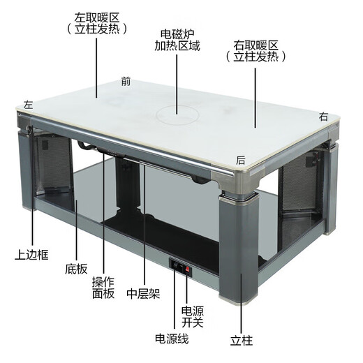 Midea electric heating table 2025 new electric heating table fire table household multifunctional rectangular dining table coffee table voice control lifting fire table electric radiator stove coffee table Barlow Gray 1.4m induction cooker + voice mid-level lift + casters Midea official warranty 5 years + 1 year only replacement and not repair