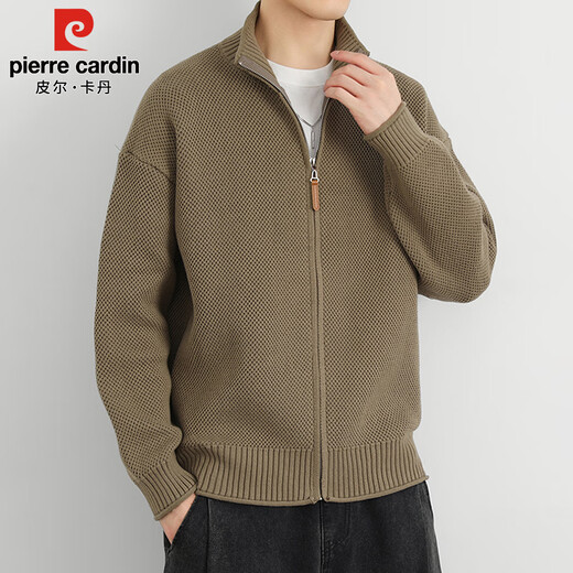 Pierre Cardin sweater men's autumn and winter trendy high-end cardigan jacket men's casual stand-up collar sweater men's black XL