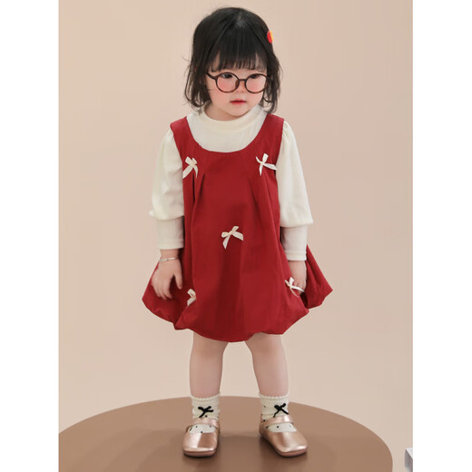 Yingshi Yingshi [código roto] Vestido de niñas Primavera y otoño 2025 NUEVAS NIÑAS PEQUEÑAS Ropa de primavera Baby Girlable Fashionable Red 90 cm