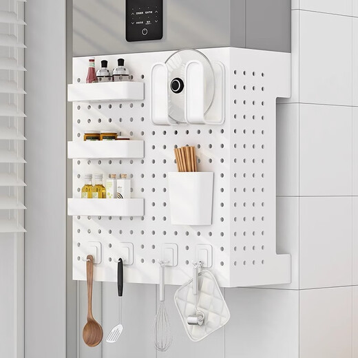 Meikejie gas water heater shielding cover, perforated plate under wall-mounted boiler to cover ugly natural gas pipes, decorative kitchen shelves, standard/four L hooks + four S hooks, exclusive length 37-height 30-depth 17 (simple white)