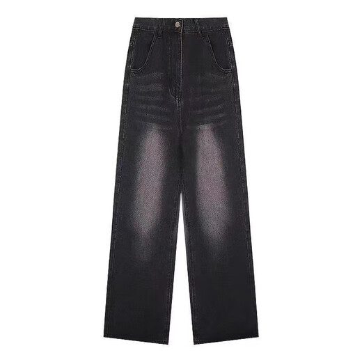 Luyal black and gray wide-leg jeans for women in autumn and winter retro loose and drapey slim slim straight-leg bootcut pants for women, black and gray L