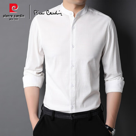 Pierre Cardin stand collar long-sleeved shirt men's spring and autumn new high-end Henry collar business casual solid color no-iron shirt, light gray no-iron anti-wrinkle S 165/80A
