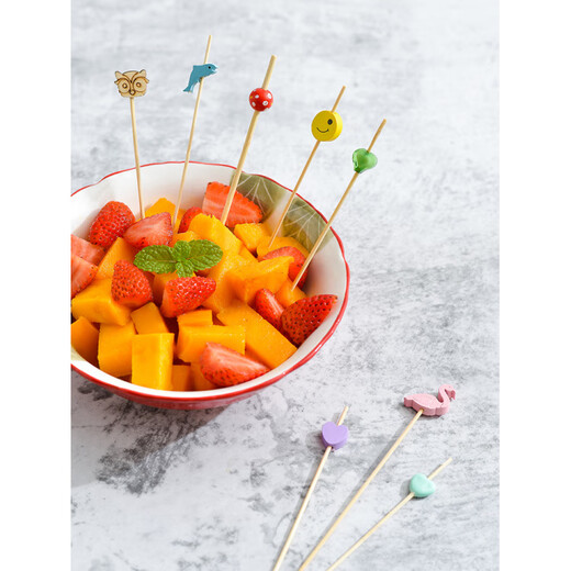 Carole disposable fruit skewers, bamboo skewers, flower skewers, fruit forks, creative art toothpicks, cocktail skewers, burger skewers, fruit inserts, commercial turtle leaf picks 13cm (100 pieces)