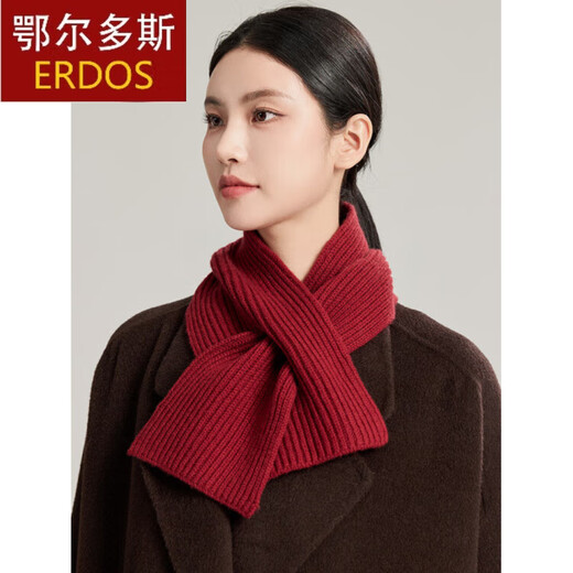 Erdos Ordos Pure Wool Red Buff for Women in Winter Red Buff Buff Buff Buff Cumpleaños Año Nuevo W12406-WINE ROJO 180cm*30 cm