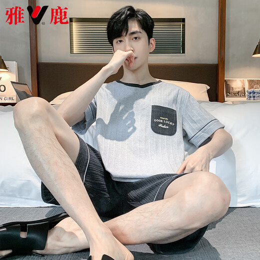 
Yalu high-end pajamas for men in summer pure cotton shorts for youth summer thin casual large size for outdoor wear HD-9928 L