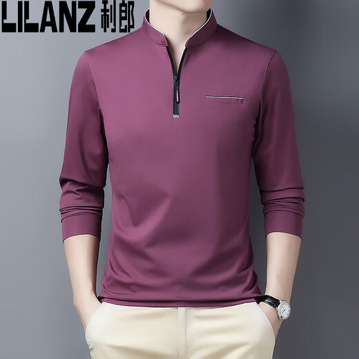 T-shirt Lilang Stand-Up Colrt Men à manches longues à manches à manches à manches longues pour hommes minces HEMPS HEPS 2023 New Spring Sweats Sweat Sweat Spring and Automne Base 6623 Baolan M 165_