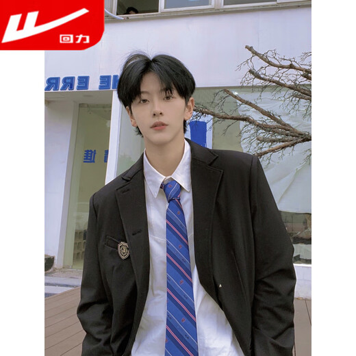 Pull back college style suit men's suit dk uniform autumn Japanese retro jk student class uniform loose and handsome suit black suit + white long-sleeved shirt S