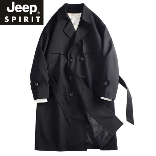 JEEP SPIRIT high-end windbreaker men's medium-length coat 2025 new spring and autumn youth black casual cloak men's coat black M