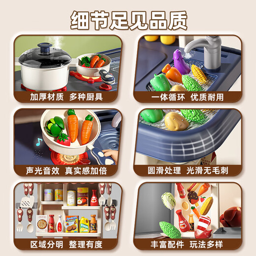 Xidici Children's House Playing Kitchen Toys Cooking Girl Simulation Sound Light Kitchen Counter Set Fruit Cut Happy Birthday Gift