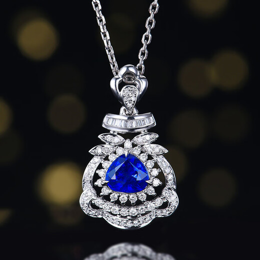 HEEKAIYI Sapphire Necklace for Women Royal Blue 18k Gold Diamond Pendant Chinese Valentine's Day Birthday Gift for Wife and Girlfriend Selected 1 Carat/Royal Blue 1 Carat Contains 18k Gold Chain