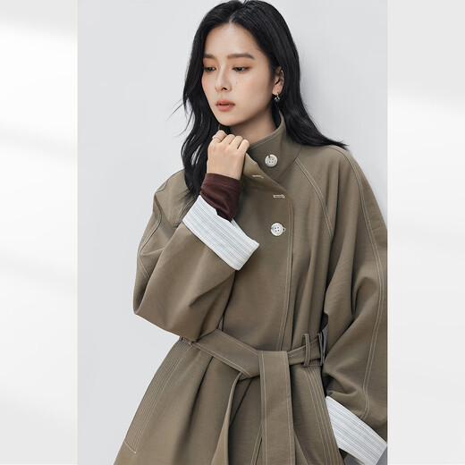 Dialogue (DUIBAI) Dujuan same style retro commuter stand collar windbreaker for women 2026 spring new loose casual jacket Khaki Green S