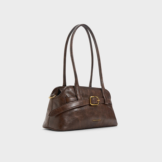 CHARLES&KEITH25秋新品腰带式设计长柄腋下包斜挎包七夕礼物CK2-20271613 Distressed Coffee咖啡色 M