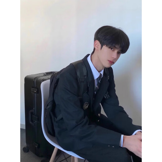 Lu classmate boys dk uniform suit suit loose handsome spring and autumn photo performance class uniform suit jacket trendy navy blue (suit/shirt/tie) XL