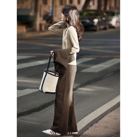 Awakening Paradise Autumn and Winter Fashionable French Commuting Vest Jacket Bottoming Shirt Wide Leg Pants Suit Brown XL