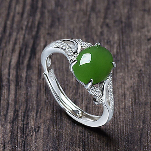 KZD Old Phoenix 999 sterling silver Hetian jade plated platinum jasper inlaid emerald open female ring ring JZ004 chrysoprase ring