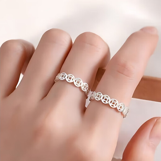 Pure silver fortune copper coin ring for men and women, closed-mouth silver ring, retro money tail ring, gift transfer, 3mm Qianduoduo ring, No. 18