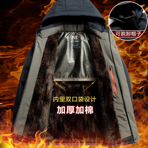 Hengyuanxiang dad winter coat outer suit middle-aged velvet thickened cotton coat men's middle-aged and elderly 50-year-old 60-year-old grandfather set (plus velvet) gray + pants L 175/88A suitable for 95-115 Jin Jin equals 0.5 kg